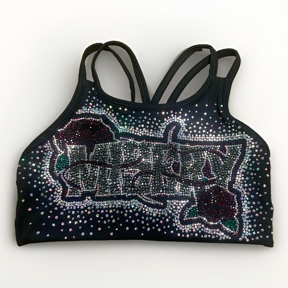 Rebel Cheer Athletics YL Rhinestone Sports Bra Youth L Misery Black Burgundy